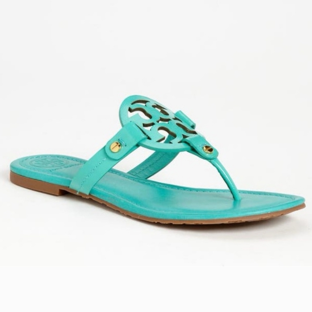 RARE Island Turquoise Blue/Green Miller Sandal in Saffiano Leather